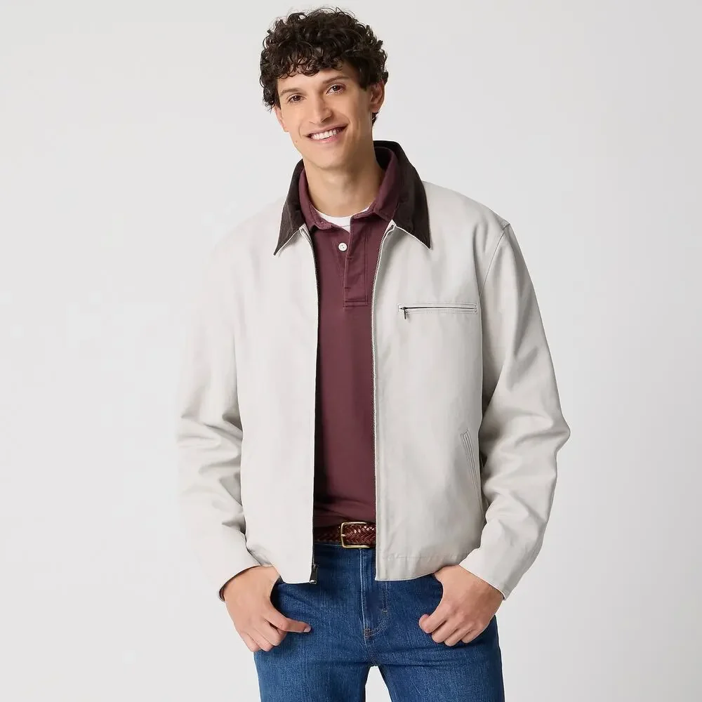 J. Crew Men's Long Sleeve Canvas Work Jacket Full Zip Stone Gray Size L NWT